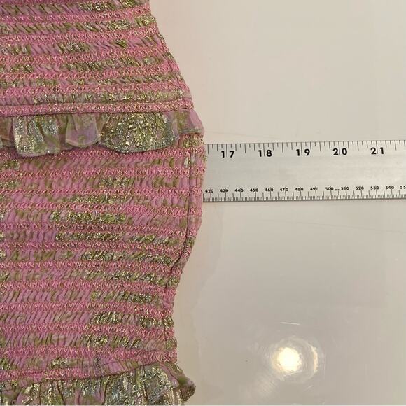 nwot HEMANT NANDITA Dress S Pink Floral Lyrics Tiered Smocked Puff-½-Sleeve Mini - Picture 10 of 16